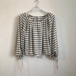 Muche & Muchette White & Black Striped off-the-shoulder cropped top Long Sleeves